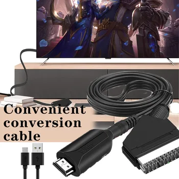 HDMI-совместимый конвертер SCART, кабель-адаптер для преобразования, портативный гибкий Черный шнур длиной 1 м/3,28 фута, нет необходимости устанавливать драйверы