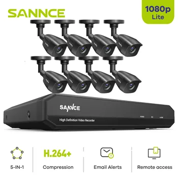 SANNCE 8CH 1080P Lite Система видеонаблюдения 5В1 1080N DVR С 4X8X 1080P Наружными Водонепроницаемыми Камерами видеонаблюдения Комплект CCTV Set