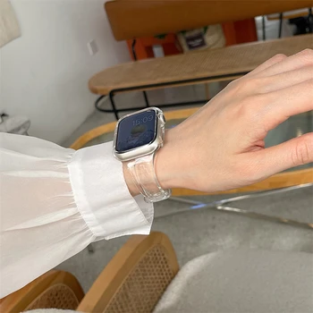 Прозрачный Ремешок из смолы Для Apple Watch Band iWatch 7 6 5 4 3 2 SE 1 41 мм 45 мм 38 мм 42 мм 40 мм 44 мм Для Мужчин И Женщин Прозрачный Браслет