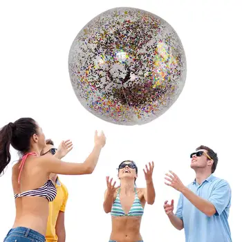 Пляжный мяч с блестками, Надувной пляжный мяч С конфетти, Прозрачный Блестящий мяч для бассейна, игрушка, Складной Дизайн, Уличный мяч Для