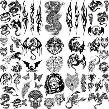 Реалистичные Шипы, татуировки Дракона и волка, Временные татуировки для взрослых Мужчин, детей, Лев, Тигр, Череп, Поддельная татуировка на шее, руке, руках, маленькая Татуировка