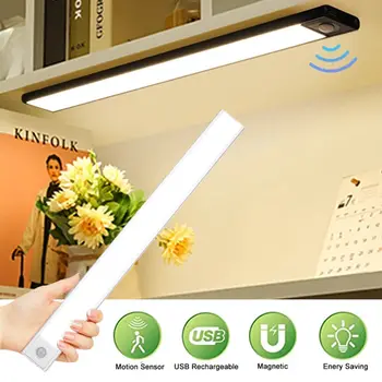 Перезаряжаемый Беспроводной датчик движения Светодиодный Ночник USB Лампа для шкафа Для декора кухни Подсветка Лестницы Освещение гардероба