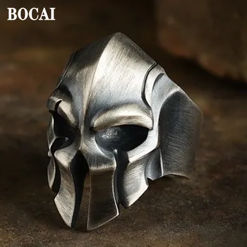 BOCAI Новое Настоящее Кольцо Spartan Man Из стерлингового серебра S925 Пробы, ретро Мода, Индивидуальность, Череп ручной работы, Модный подарок На День Рождения