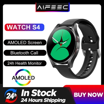 Смарт-часы S4 AMOLED Экран для Samsung Galaxy iPhone Bluetooth вызов Кислорода в крови Спортивные Умные часы Мужские Женские Фитнес-часы 4