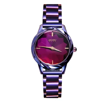 2022 Модные Роскошные Часы GUOU Reloj Mujer, Розовые и фиолетовые Цвета, $ Черный, Качественные Женские Кварцевые Часы из Нержавеющей Стали