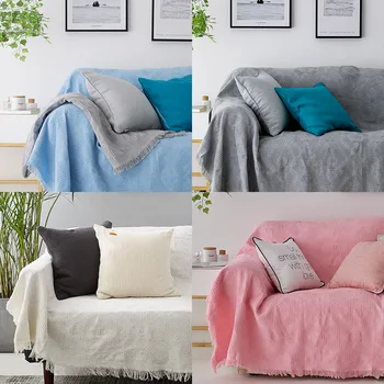 Современные жаккардовые вязаные мягкие диванные одеяла, однотонное однотонное одеяло с кисточками, нескользящая двойная диванная подушка для путешествий домой
