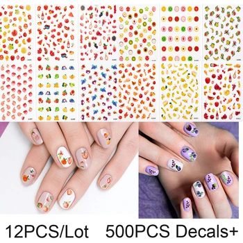 Персиковые наклейки для Дизайна ногтей, (12 листов) + 500декалей, ультратонкие самоклеящиеся наклейки для Дизайна ногтей Fruit Peach